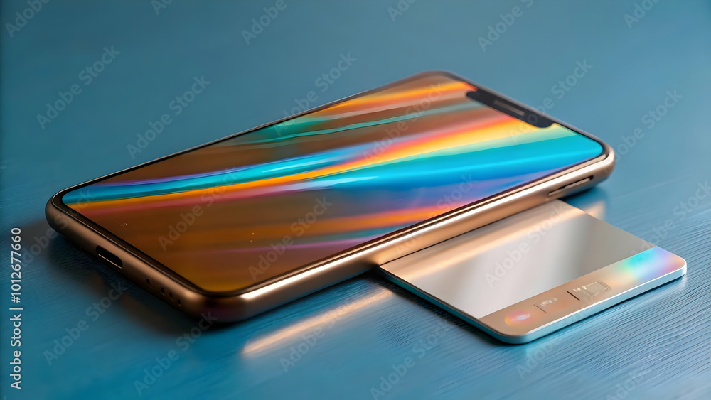 Holographic Smartphone Emitting Glowing Credit Card - High Resolution Photo with Glossy Background and Copy Space for Branding Holographic Smartphone Emitting Glowing Credit Card - High Resolution Photo with Glossy Background and Copy Space for Branding