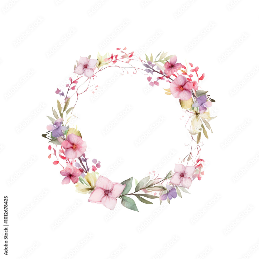 A beautiful wreath with blue and pink flowers and foliage Ideal for wedding stationery, invitations, greeting cards, and designs with a spring theme. Generative AI A beautiful wreath with blue and pink flowers and foliage Ideal for wedding stationery, invitations, greeting cards, and designs with a spring theme. Generative AI