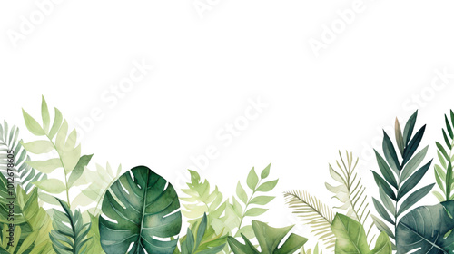 The floral tropical leaf border on a white background is ideal for invitations, cards, banners, or tropical themed designs. Generative AI