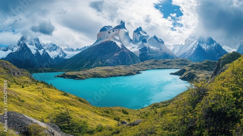 Serene Mountain Lake with Snow-capped Peaks