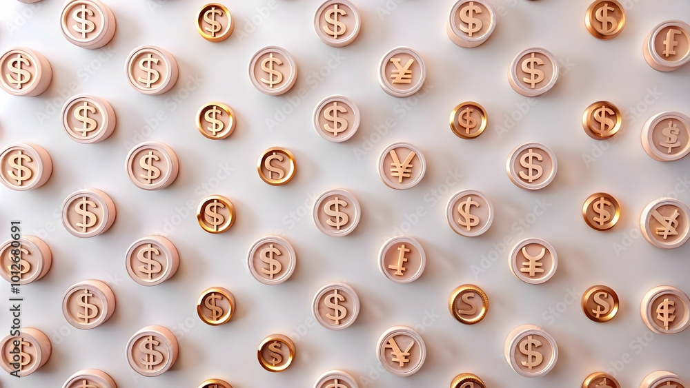 Playful Cartoon Seamless Tile Pattern Featuring Animated Currency Symbols and Advertising Elements for Financial Marketing Playful Cartoon Seamless Tile Pattern Featuring Animated Currency Symbols and Advertising Elements for Financial Marketing