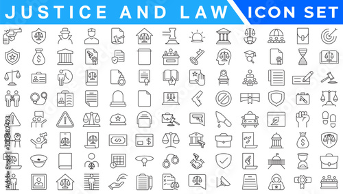 Law and Justice icons. Law and justice icon set suitable for info graphics, websites and print media. Modern thin line icons of law and lawyer service
