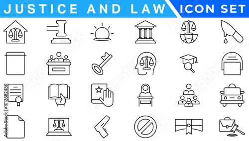 Law and Justice icons. Law and justice icon set suitable for info graphics, websites and print media. Modern thin line icons of law and lawyer service
