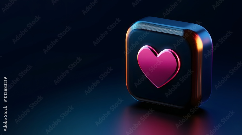 3D rendering of a social media notification icon featuring a heart symbol, representing engagement and success in social media with a modern, vibrant, and glossy design 3D rendering of a social media notification icon featuring a heart symbol, representing engagement and success in social media with a modern, vibrant, and glossy design