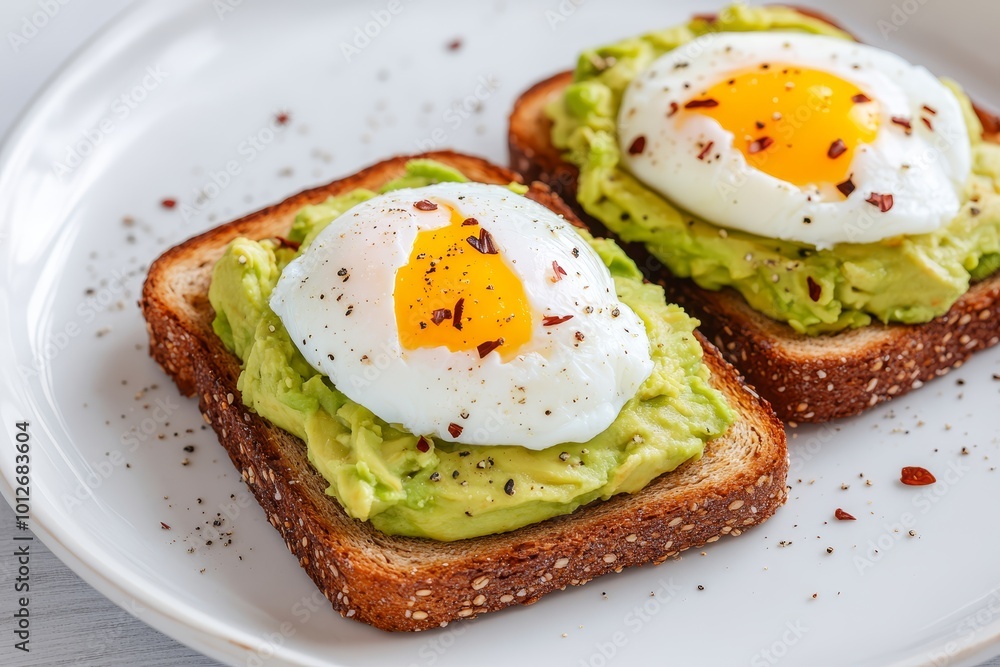 Whole grain toast topped with mashed avocado and a poached egg, brain-boosting breakfast, nutrient-packed and delicious
