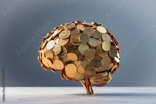 Brain made of coins side view photo