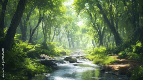 Serene River Through Lush Green Forest