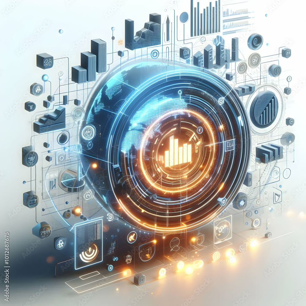 3D Glowing Abstract Art with Business Charts - Sleek Digital Design Representing Retail Statistics and Data Analysis on White Background 3D Glowing Abstract Art with Business Charts - Sleek Digital Design Representing Retail Statistics and Data Analysis on White Background