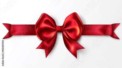 A vibrant red ribbon with a bow for Christmas Day decorations in festive settings