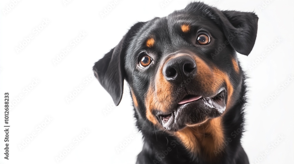 Adult rottweiler dog panting tongue out, isolated on white background Adult rottweiler dog panting tongue out, isolated on white background