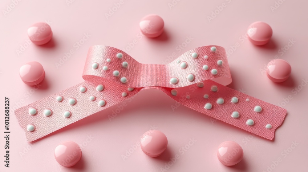 Pink Bow with White Dots and Pink Pills Pink Bow with White Dots and Pink Pills