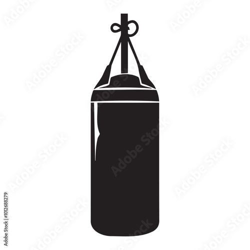 Black Silhouette of a Boxing Heavy Bag Hanging