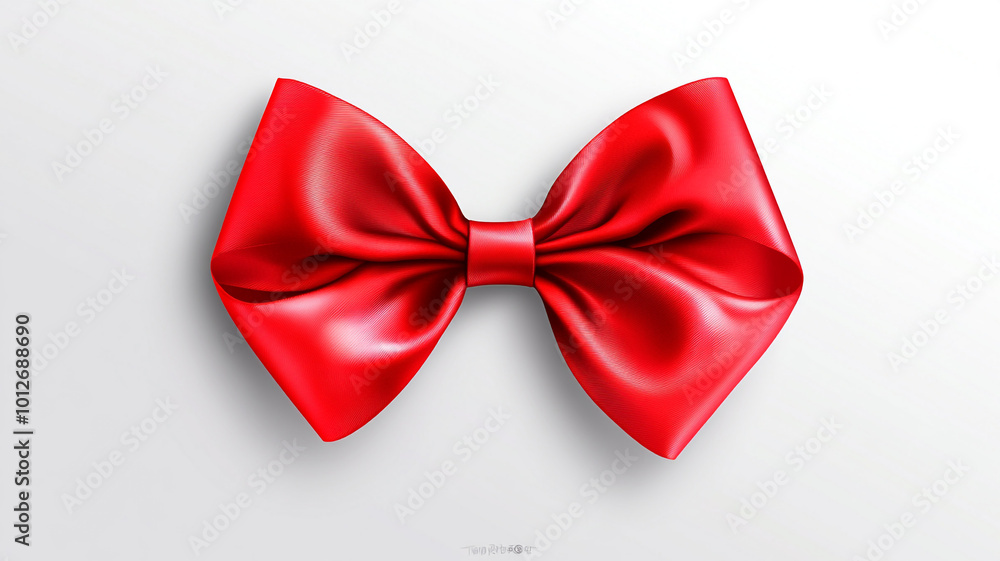 Bright red Christmas bow resting on a white background, perfect for gift wrapping on Christmas Day Bright red Christmas bow resting on a white background, perfect for gift wrapping on Christmas Day