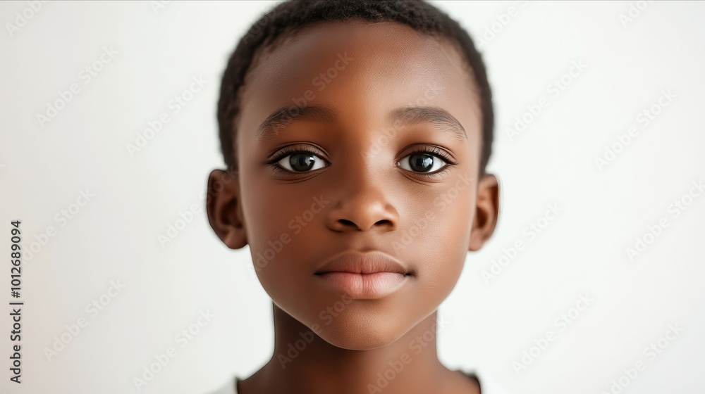 A close up of a young boy's face with a white background A close up of a young boy's face with a white background