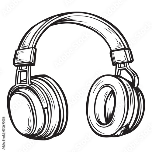 Stylish Headphones in Black and White Sketch Design