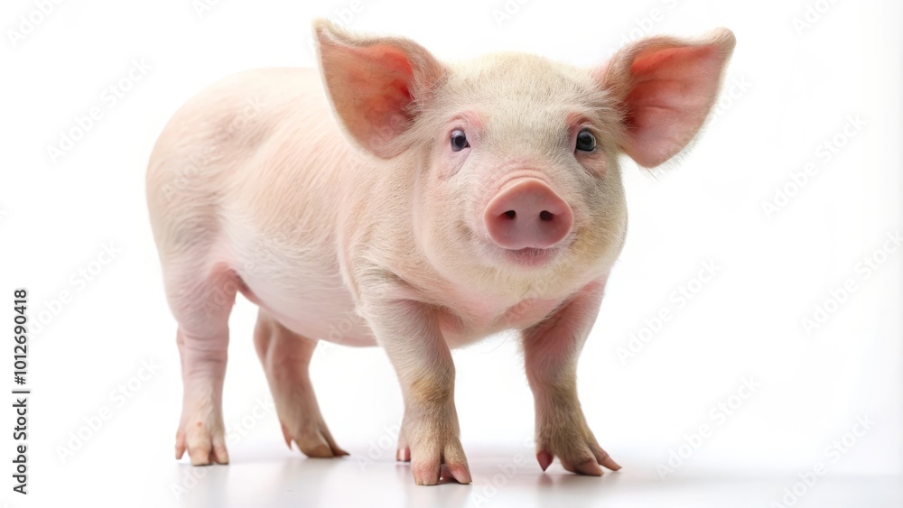 Charming pig against a white background, ideal for farm animal illustrations and delightful pet imagery in stock Charming pig against a white background, ideal for farm animal illustrations and delightful pet imagery in stock