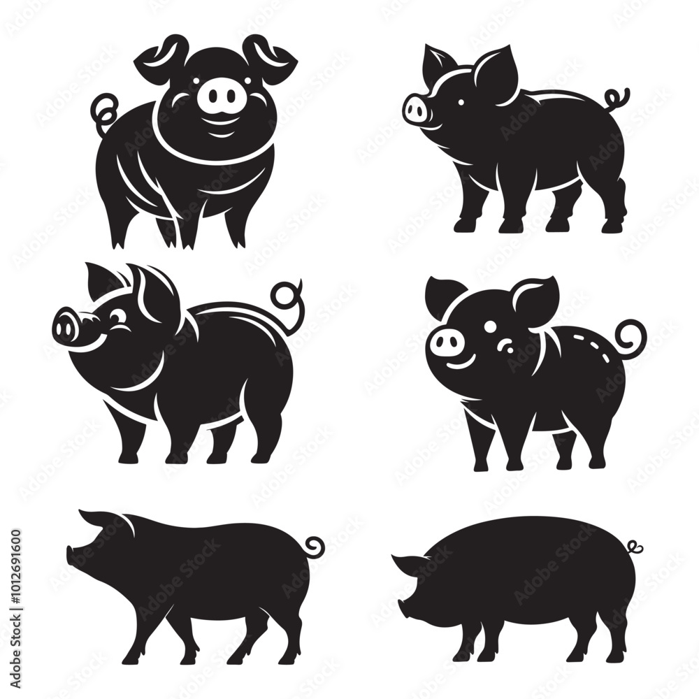 Fototapeta premium set of pig silhouettes cartoon vector