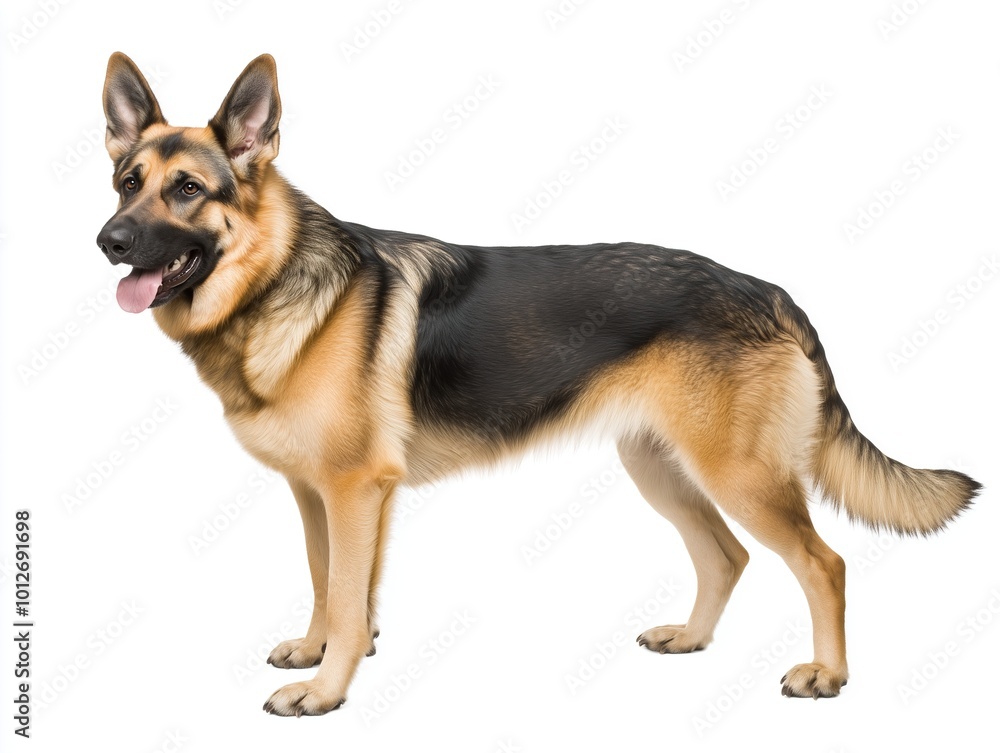 German shepherd dog sitting and panting, looking at the camera head tilted, isolated on white German shepherd dog sitting and panting, looking at the camera head tilted, isolated on white