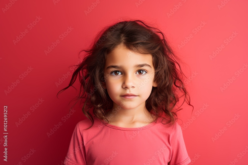 Portrait of a cute little girl with long hair on a red background Portrait of a cute little girl with long hair on a red background