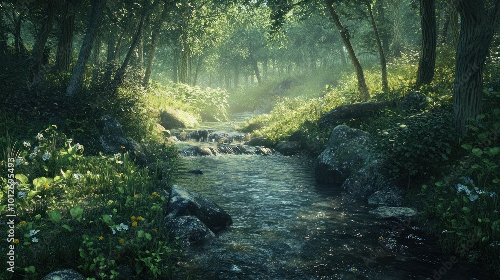 Serene Stream in a Lush Forest Serene Stream in a Lush Forest