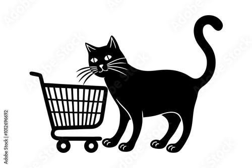  A cat-shopping supermarket with a cart