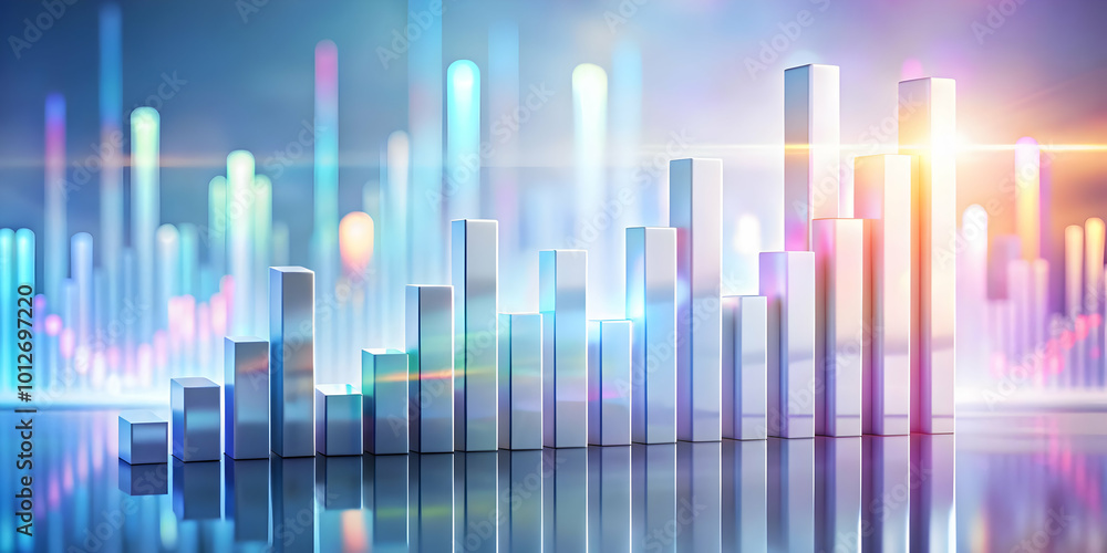 Soft Abstract Background with Floating Holographic Bar Graphs for Data Analysis and Financial Planning - Medium Shot Corporate Marketing Image with Ample White Space Soft Abstract Background with Floating Holographic Bar Graphs for Data Analysis and Financial Planning - Medium Shot Corporate Marketing Image with Ample White Space