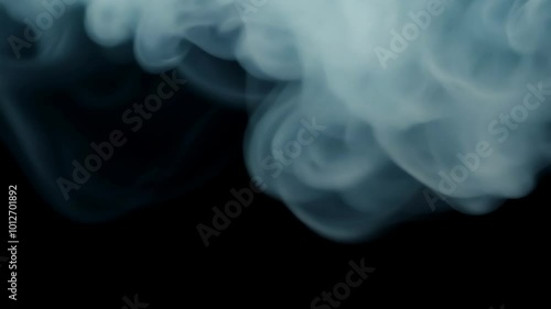 Wisps of smoke swirl and intertwine against a black background, creating soft ethereal patterns in the air. The delicate motion gives a sense of mystery and calm.