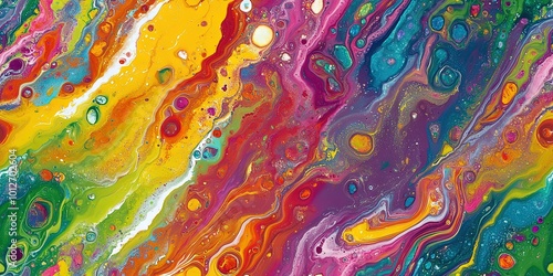 An acrylic pour painting using rainbow colors. Swipe Paint Pouring Technique. 