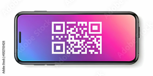 Vector illustration of a mobile phone with QR code showcasing modern payment solutions; sleek design for infographics on digital payments and fintech innovations, featuring crisp lines and vibrant col photo