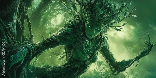 fantasy dryad, green, full body