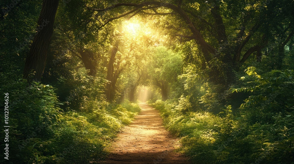 Obraz premium Sunlit Path Through The Forest