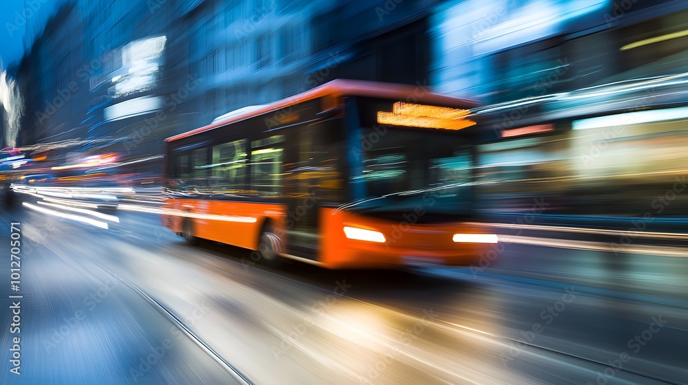 A bus in city traffic depiction in motion A bus in city traffic depiction in motion