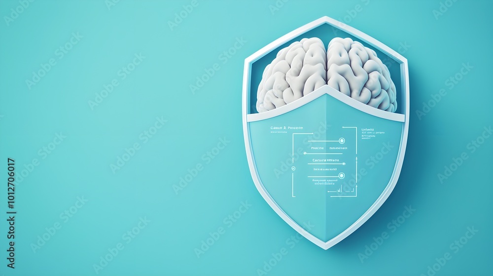 Digital shield surrounding a brain, symbolizing protection and security in technology, representing the intersection of neuroscience and cybersecurity Digital shield surrounding a brain, symbolizing protection and security in technology, representing the intersection of neuroscience and cybersecurity
