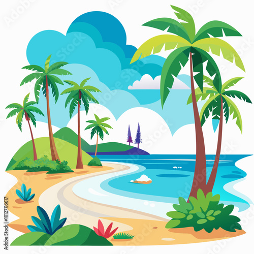tropical island with palm trees