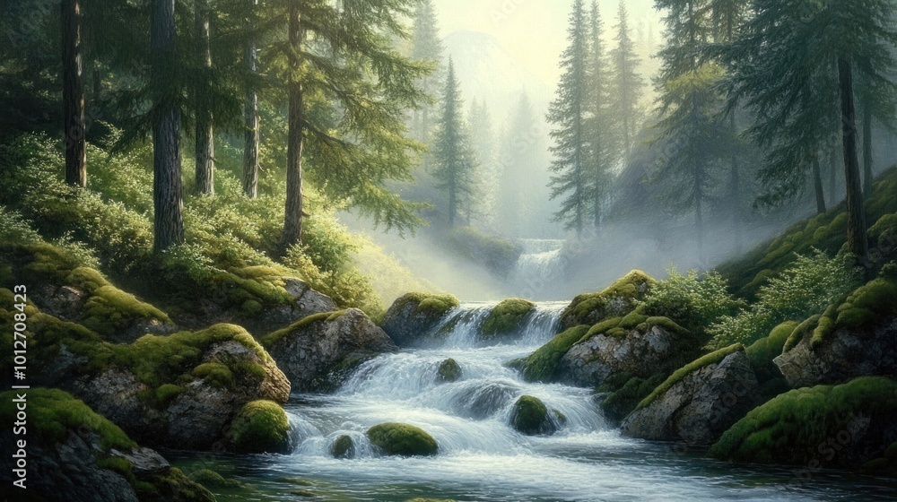 Obraz premium Serene Forest Waterfall