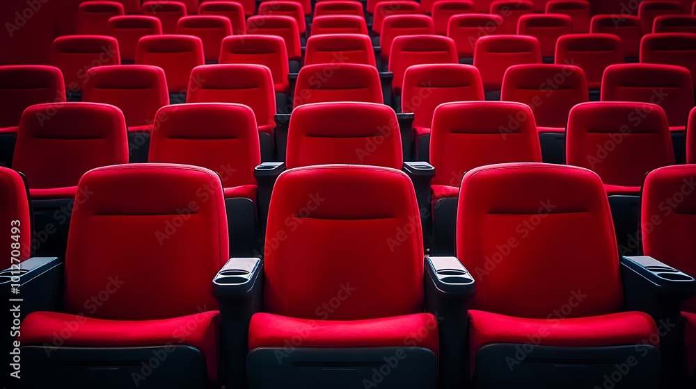 Rows of Empty Red Seats in a Theater Rows of Empty Red Seats in a Theater
