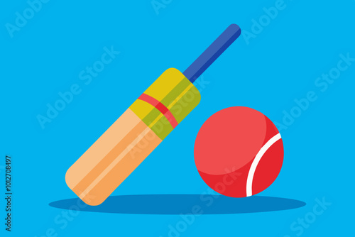  Cricket bat and ball vector art illustration photo