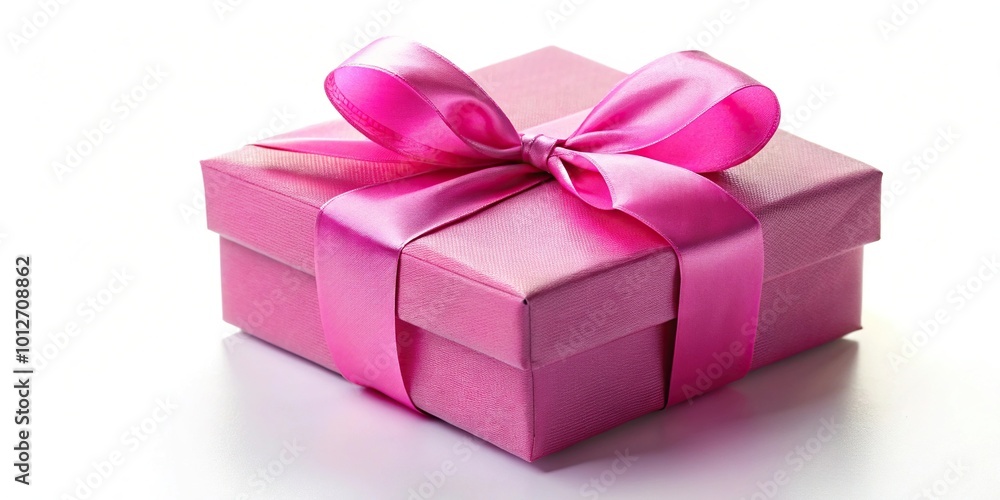 Forced perspective pink gift box with bow on isolated background Forced perspective pink gift box with bow on isolated background