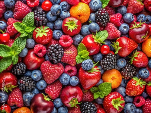 A vibrant assortment of fresh strawberries, blueberries, raspberries, and blackberries arranged beautifully on a plate, creating a delightful summer fruit medley for all to enjoy.