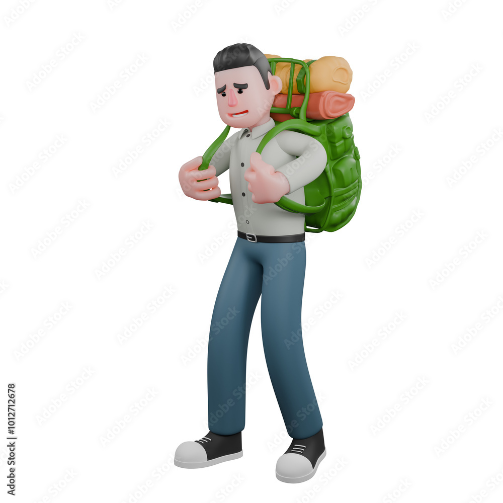 Professional Male Writer in 3D. A male writer is standing carrying a green backpack while both hands are holding the strap of the backpack. Editorial Character Professional Male Writer in 3D. A male writer is standing carrying a green backpack while both hands are holding the strap of the backpack. Editorial Character
