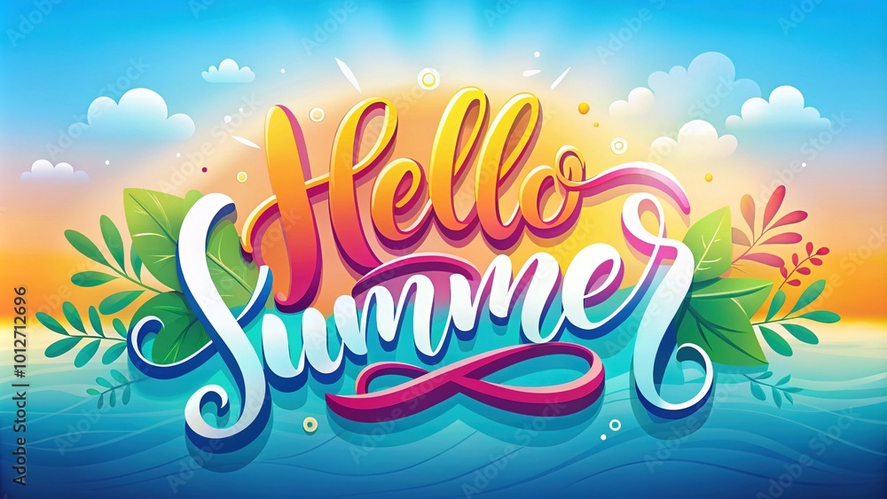 Fototapeta premium Brighten your summer greetings with this cheerful flat vector lettering. Perfect for seasonal designs and greeting cards, it captures the essence of sunny days and fun.
