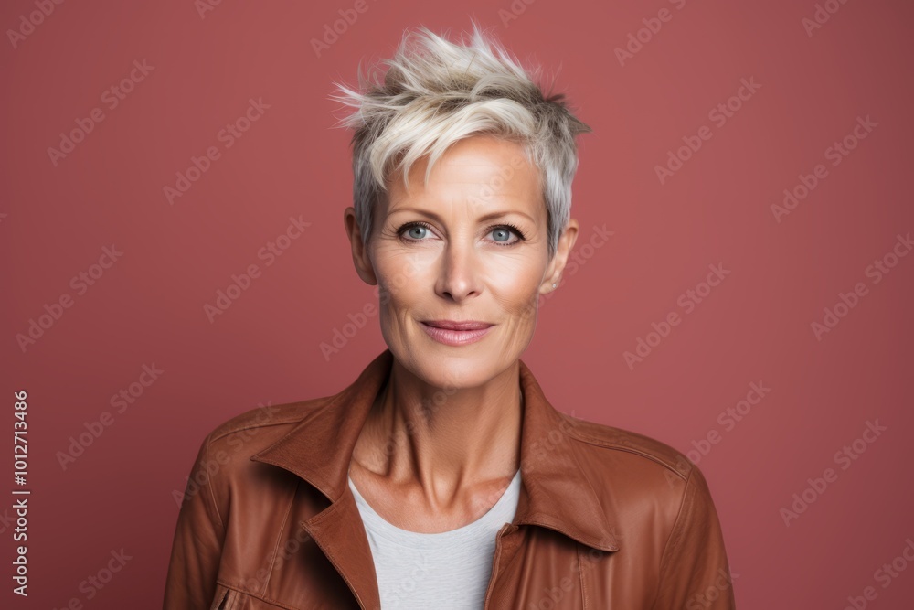 Mature woman with short blond hair. Portrait of beautiful mature woman looking at camera. Mature woman with short blond hair. Portrait of beautiful mature woman looking at camera.