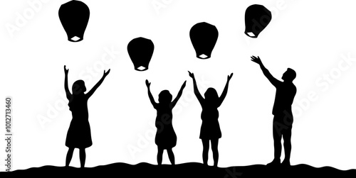 Sky lantern festival silhouette