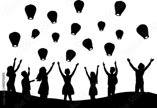 Sky lantern festival silhouette