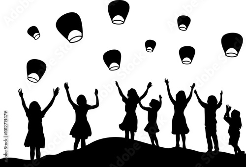 Sky lantern festival silhouette