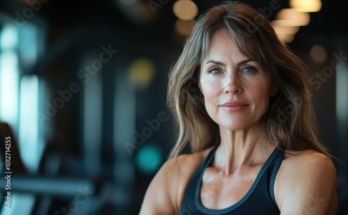 Middle aged woman posing at the gym