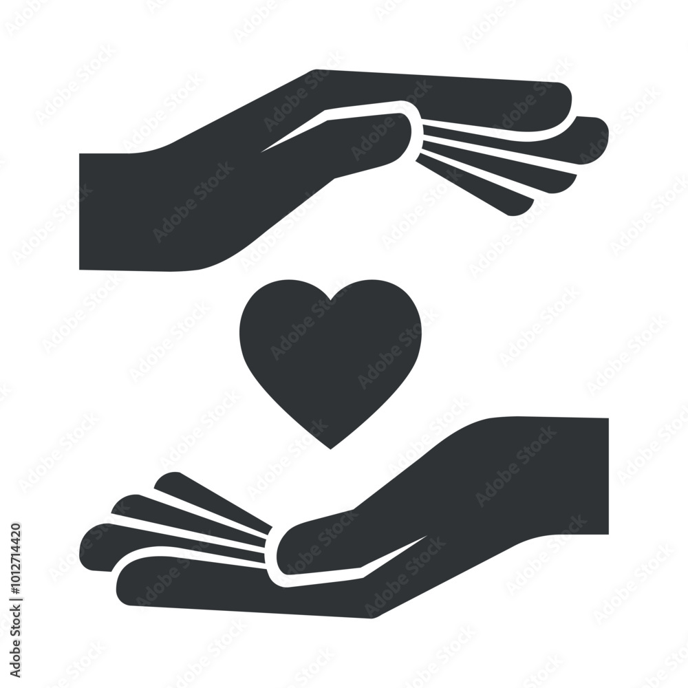 Obraz premium Donation icon depicting helping hands offering a heart symbol, perfect for holiday season charity initiatives and community outreach