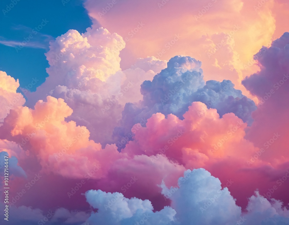 Abstract clouds of vibrant colors in soft, billowing forms, creating a dreamlike and ethereal background with a sense of weightlessness. Ai generated image. Abstract clouds of vibrant colors in soft, billowing forms, creating a dreamlike and ethereal background with a sense of weightlessness. Ai generated image.
