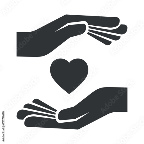 Donation icon depicting helping hands offering a heart symbol, perfect for holiday season charity initiatives and community outreach