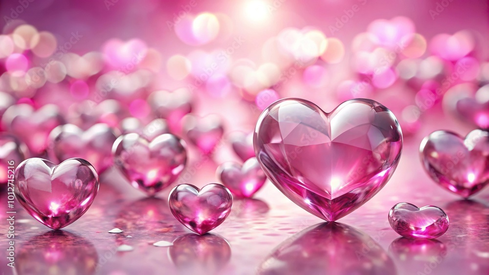 Forced perspective St Valentines background with crystal pink hearts Forced perspective St Valentines background with crystal pink hearts